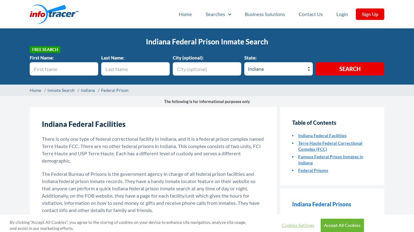 Indiana Federal Prisons Inmate Records Search - InfoTracer